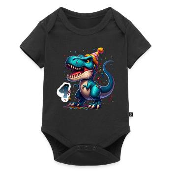 4th Birthday T Rex Dinosaur Children's Birthday Party - Baby Premium short-sleeve bodysuit - black - Front
