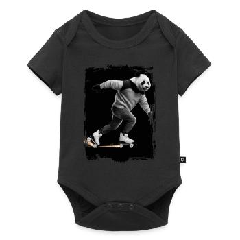 Panda Skaten Geschenk - Baby Premium Kurzarmbody - Schwarz - Vorne