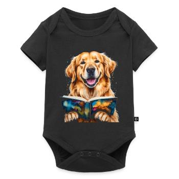 Golden Retriever Lesen Hund Lustig Design Print - Baby Premium Kurzarmbody - Schwarz - Vorne