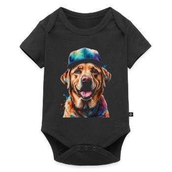 Labrador Retriever Snapback Cap Chien Design Print - Body à manches courtes Premium Bébé - noir - Devant
