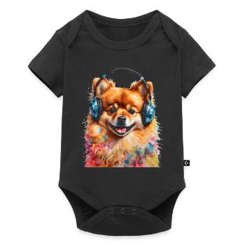 Pomeranian Pomeranian Headphones Dog Print - Baby Premium short-sleeve bodysuit - black - Front