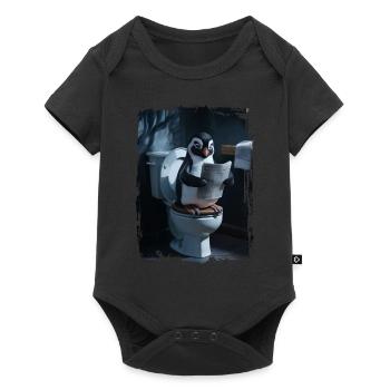 Pinguin-ToiletteGeschenk - Baby Premium Kurzarmbody - Schwarz - Vorne