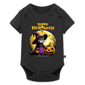 Happy Halloween Cat Witch Pumpkin Cute Kids - Baby Premium short-sleeve bodysuit - black - Front