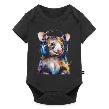 Casque Opossum Imprimé de conception d’animaux colorés - Body à manches courtes Premium Bébé - noir - Devant
