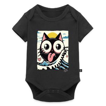 Japanese waves loving black cat - Baby Premium short-sleeve bodysuit - black - Front