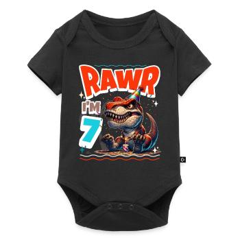7th Birthday Rawr T Rex Dinosaur - Baby Premium short-sleeve bodysuit - black - Front