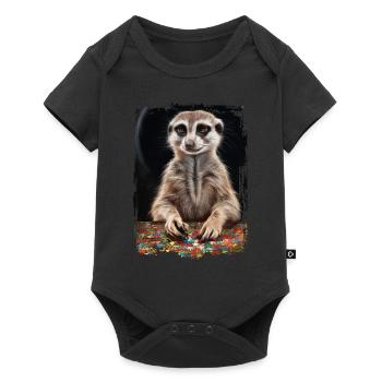 Erdmännchen spielt Puzzle Geschenk - Baby Premium Kurzarmbody - Schwarz - Vorne