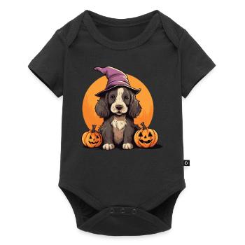 Halloween Chapeau de Sorcière Citrouille Chien Cocker Épagneul - Body à manches courtes Premium Bébé - noir - Devant