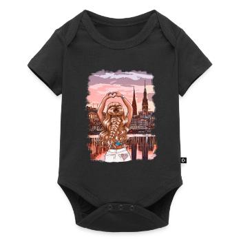 My Hamburg Woman Skyline Illustration - Baby Premium short-sleeve bodysuit - black - Front