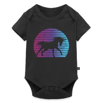 Einhorn -Retro -Einhorn Mythischer Kreatur Einhorn - Baby Premium Kurzarmbody - Schwarz - Vorne