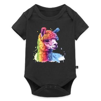 Bunter Alpaka Regenbogen Portrait - Baby Premium Kurzarmbody - Schwarz - Vorne