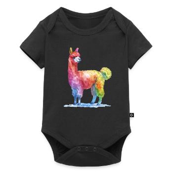 Colorful Llama Watercolor Painting - Baby Premium short-sleeve bodysuit - black - Front