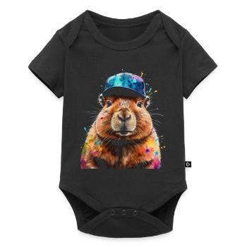 Capybara Snapback Cap Capy Bunt Tier Design Print - Baby Premium Kurzarmbody - Schwarz - Vorne