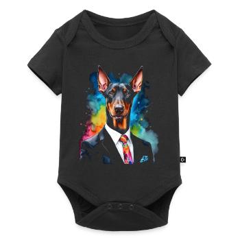 Dobermann Anzug Hund Bunt Lustig Tier Design Print - Baby Premium Kurzarmbody - Schwarz - Vorne