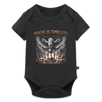 Magie ist zeitlos Eule und Sanduhr - Baby Premium Kurzarmbody - Schwarz - Vorne