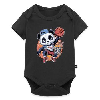 Cooler Basketball-Panda beim Slam Dunk - Baby Premium Kurzarmbody - Schwarz - Vorne