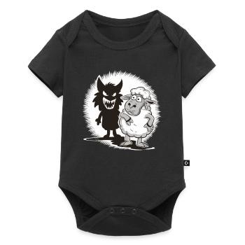 Einzigartiges Comic Schaf und Wolf Schatten - Baby Premium Kurzarmbody - Schwarz - Vorne