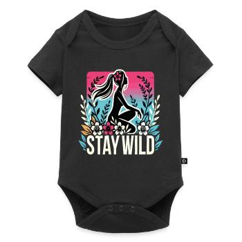 Stay Wild Silhouette mit Blumen - Baby Premium Kurzarmbody - Schwarz - Vorne