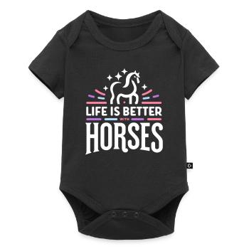 Das Leben ist besser mit Pferden - Baby Premium Kurzarmbody - Schwarz - Vorne