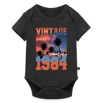 1984 Vintage Limited Edition Palmen Geboren 1984 - Baby Premium Kurzarmbody - Schwarz - Vorne