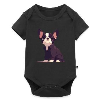 Niedliche Bulldogge Mops Hund - Baby Premium Kurzarmbody - Schwarz - Vorne