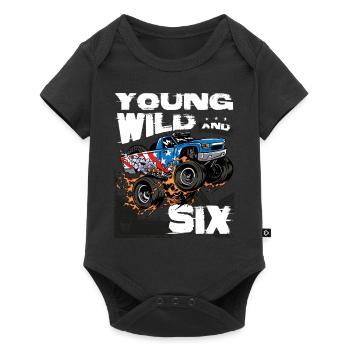 Jung, Wild und Sechs, Monster Truck 6. Geburtstag - Baby Premium Kurzarmbody - Schwarz - Vorne