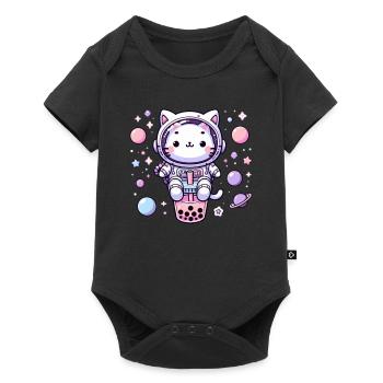 Kawaii Cat Astronaut Bubble Tea in Space - Baby Premium short-sleeve bodysuit - black - Front