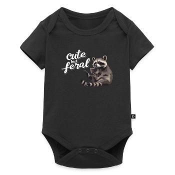 Funny raccoon coffee drinker - Cute but feral - Baby Premium short-sleeve bodysuit - black - Front