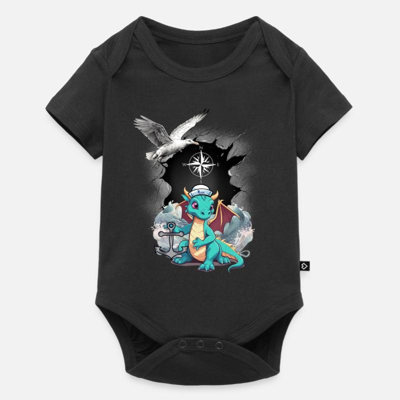 Drache Drachen Seemann Kompass maritim Möwe Kind - Baby Premium Kurzarmbody - Schwarz
