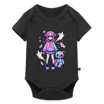 Pastell Goth Anime Girl Mit Teddybär Gotik - Baby Premium Kurzarmbody - Schwarz - Vorne