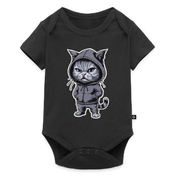 Annoyed Angry Cat in Stylish Hoodie - Baby Premium short-sleeve bodysuit - black - Front