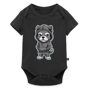 Chien cool en sweat à capuche élégant - Body à manches courtes Premium Bébé - noir - Devant