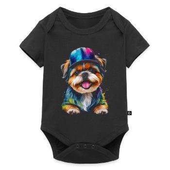Shih Tzu Snapback Cap Chien Drôle Animal Print - Body à manches courtes Premium Bébé - noir - Devant