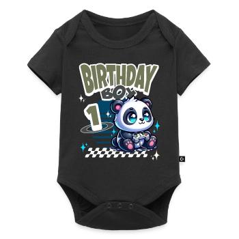 1st Birthday Children's Birthday Gaming Panda - Baby Premium short-sleeve bodysuit - black - Front