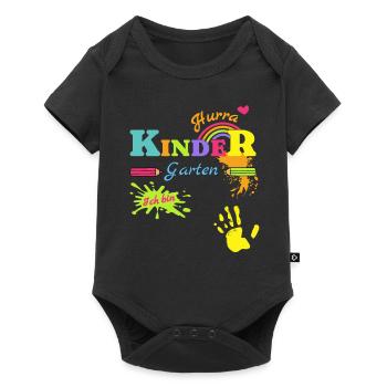 Kindergarten Hurra personalisiert Kinder Spruch - Baby Premium Kurzarmbody - Schwarz - Vorne