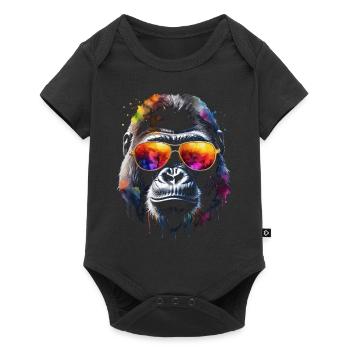 Gorille Lunettes de soleil Singe Coloré Animal Design Imprimer - Body à manches courtes Premium Bébé - noir - Devant