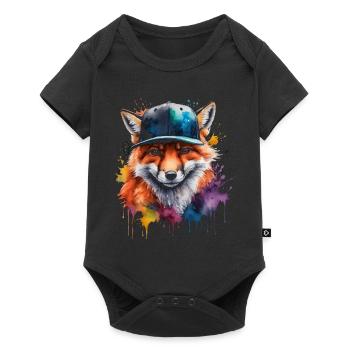 Fuchs Snapback Cap Cool Tier Design Print - Baby Premium Kurzarmbody - Schwarz - Vorne