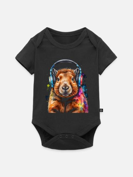 Capybara Kopfhörer Capy Bunt Tier Design Print - Baby Premium Kurzarmbody - Schwarz