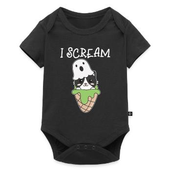 Cat Halloween Ghost I Scream Ice Cream Pun - Baby Premium short-sleeve bodysuit - black - Front