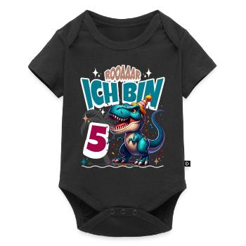 T Rex Dinosaurier 5. Geburtstag Kindergeburtstag - Baby Premium Kurzarmbody - Schwarz - Vorne