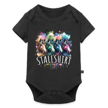 Pferde Stall Geschenk Gbeurtstag Reiten - Baby Premium Kurzarmbody - Schwarz - Vorne