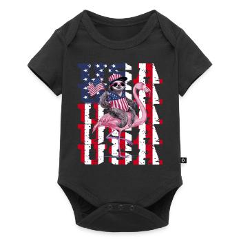 Faultier Flamingo American Pride Patriotic USA - Baby Premium Kurzarmbody - Schwarz - Vorne