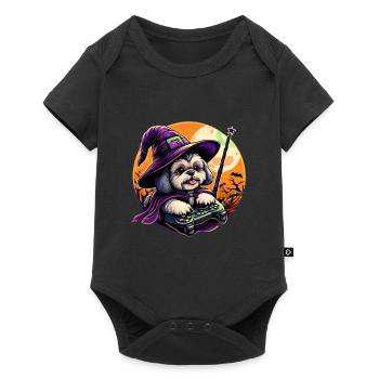 Süßer Shih Tzu Hund Gamer Zauberer für Halloween - Baby Premium Kurzarmbody - Schwarz - Vorne