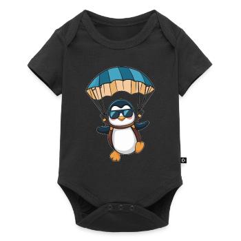 Cool penguin with parachute - Baby Premium short-sleeve bodysuit - black - Front