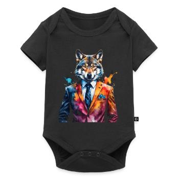 Costume de loup Imprimé coloré de conception d’animaux - Body à manches courtes Premium Bébé - noir - Devant