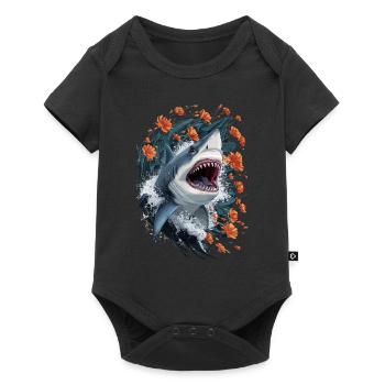 Shark with flowers and waves illustration - Baby Premium short-sleeve bodysuit - black - Front