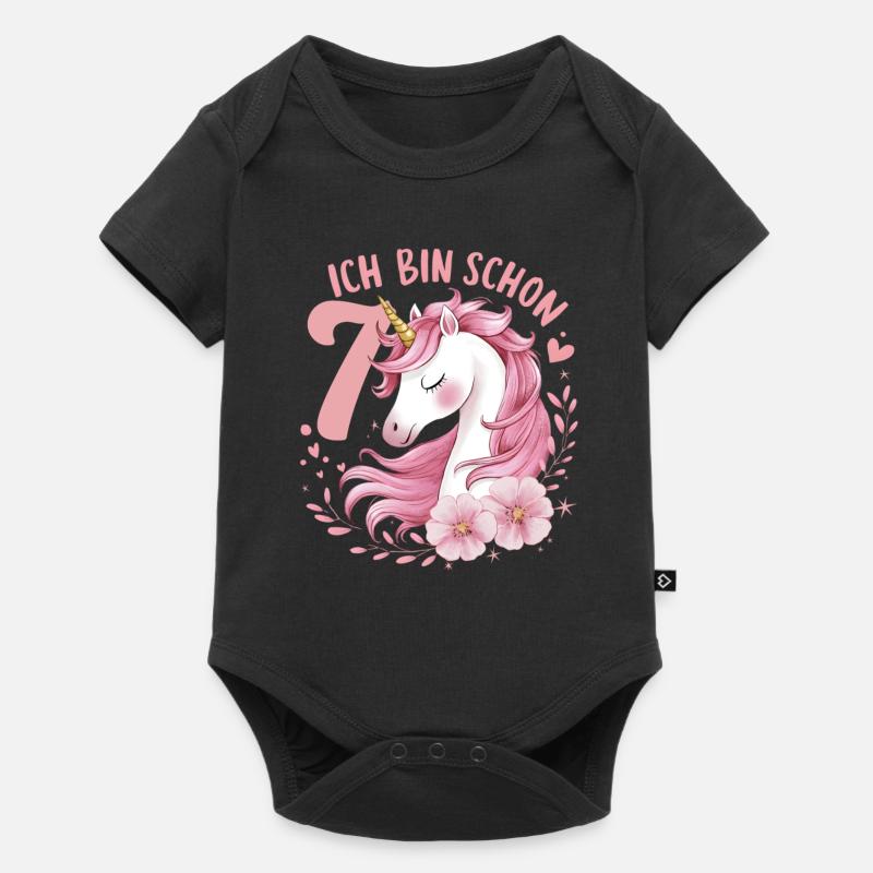7. Geburtstag Mädchen 7 Jahre Pferd Pferde Einhorn - Baby Premium Kurzarmbody - Schwarz