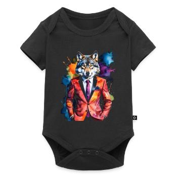 Costume de loup Imprimé coloré de conception d’animaux - Body à manches courtes Premium Bébé - noir - Devant