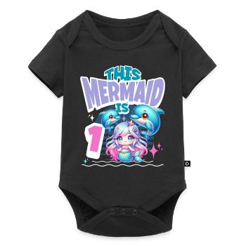 Meerjungfrau 1. Geburtstag Mädchen Kinder - Baby Premium Kurzarmbody - Schwarz - Vorne