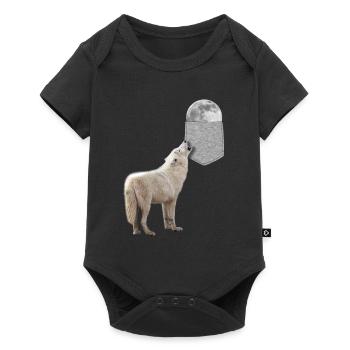 Wolf Heulen Zum Mond In Ihrer Falschen Tasche Lustig - Baby Premium Kurzarmbody - Schwarz - Vorne